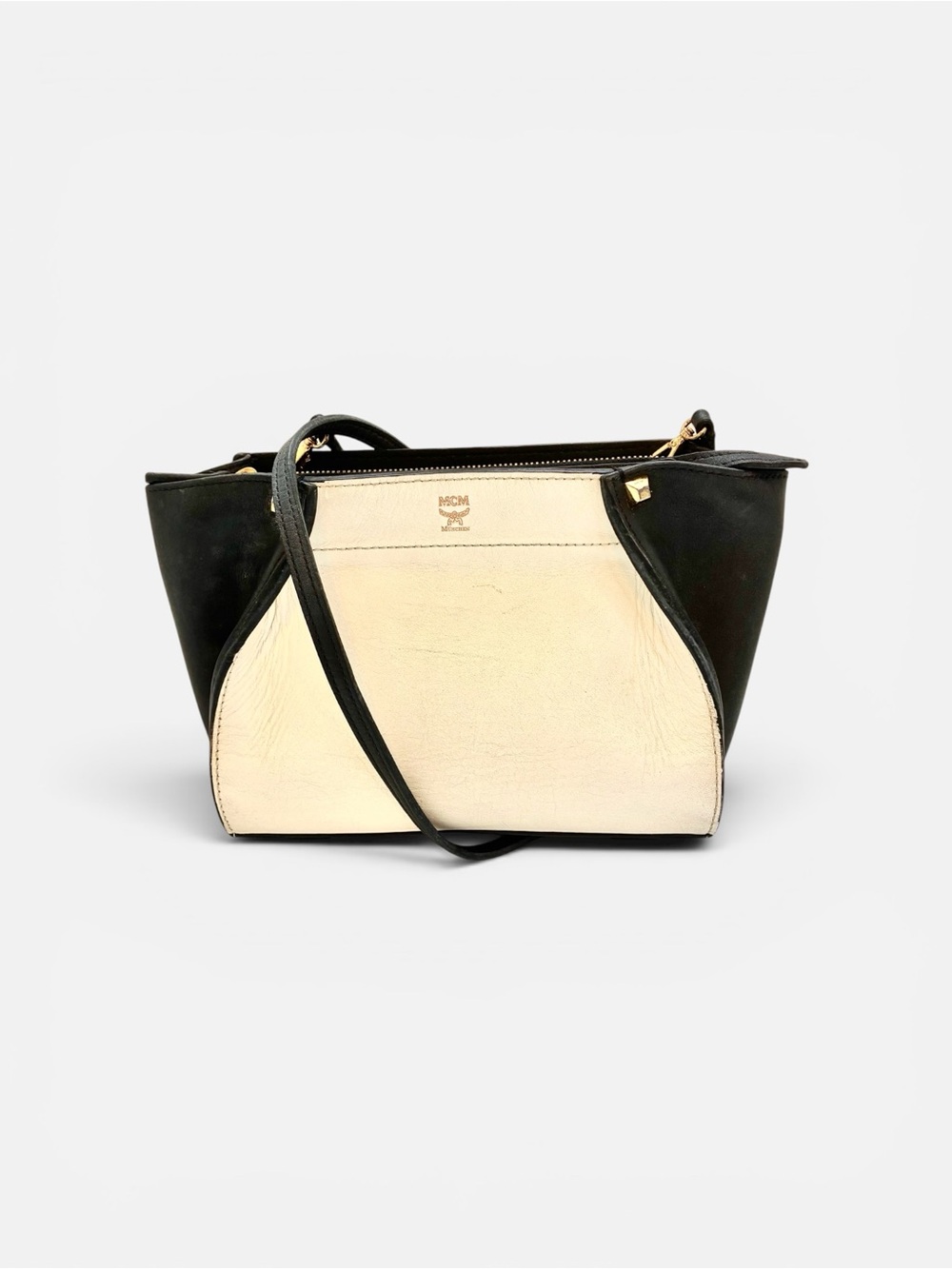 MCM Two-Tone Shoulder Bag in Black and Cream Leather